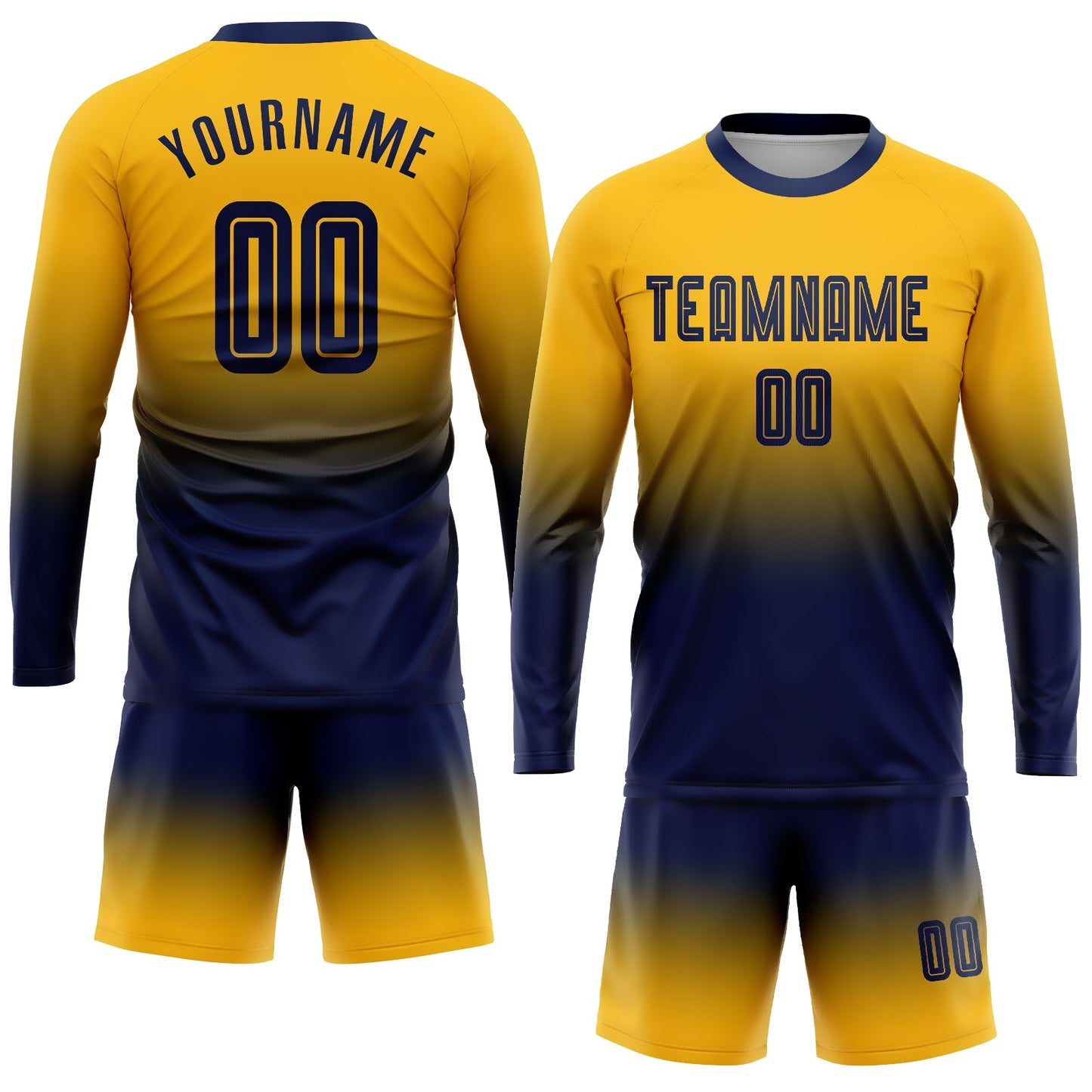 Custom Gold Navy Sublimation Long Sleeve Fade Fashion Soccer Uniform Jersey Limited