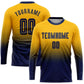Custom Gold Navy Sublimation Long Sleeve Fade Fashion Soccer Uniform Jersey