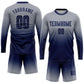 Custom Gray Navy Sublimation Long Sleeve Fade Fashion Soccer Uniform Jersey Limited