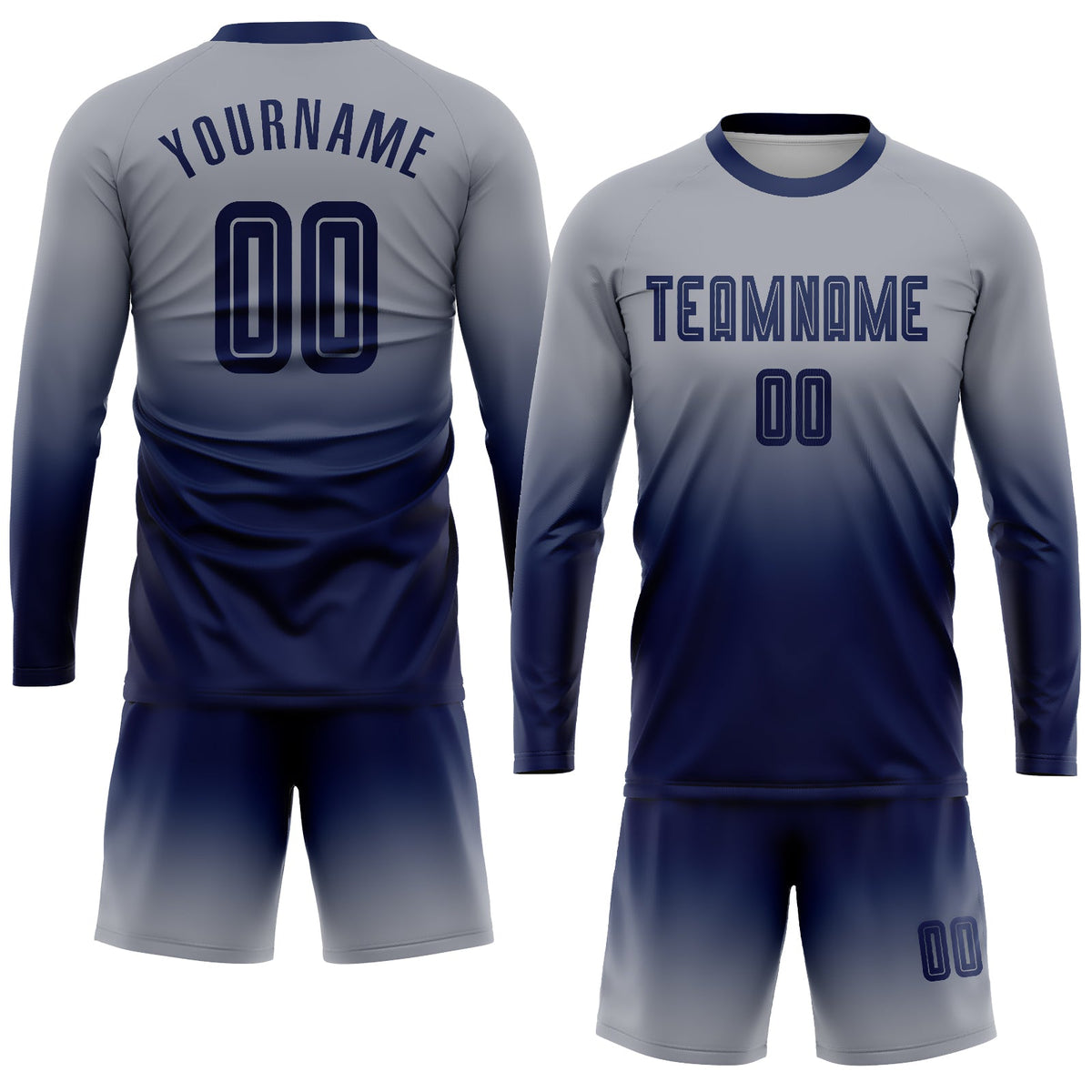 Custom Gray Navy Sublimation Long Sleeve Fade Fashion Soccer Uniform Jersey Limited