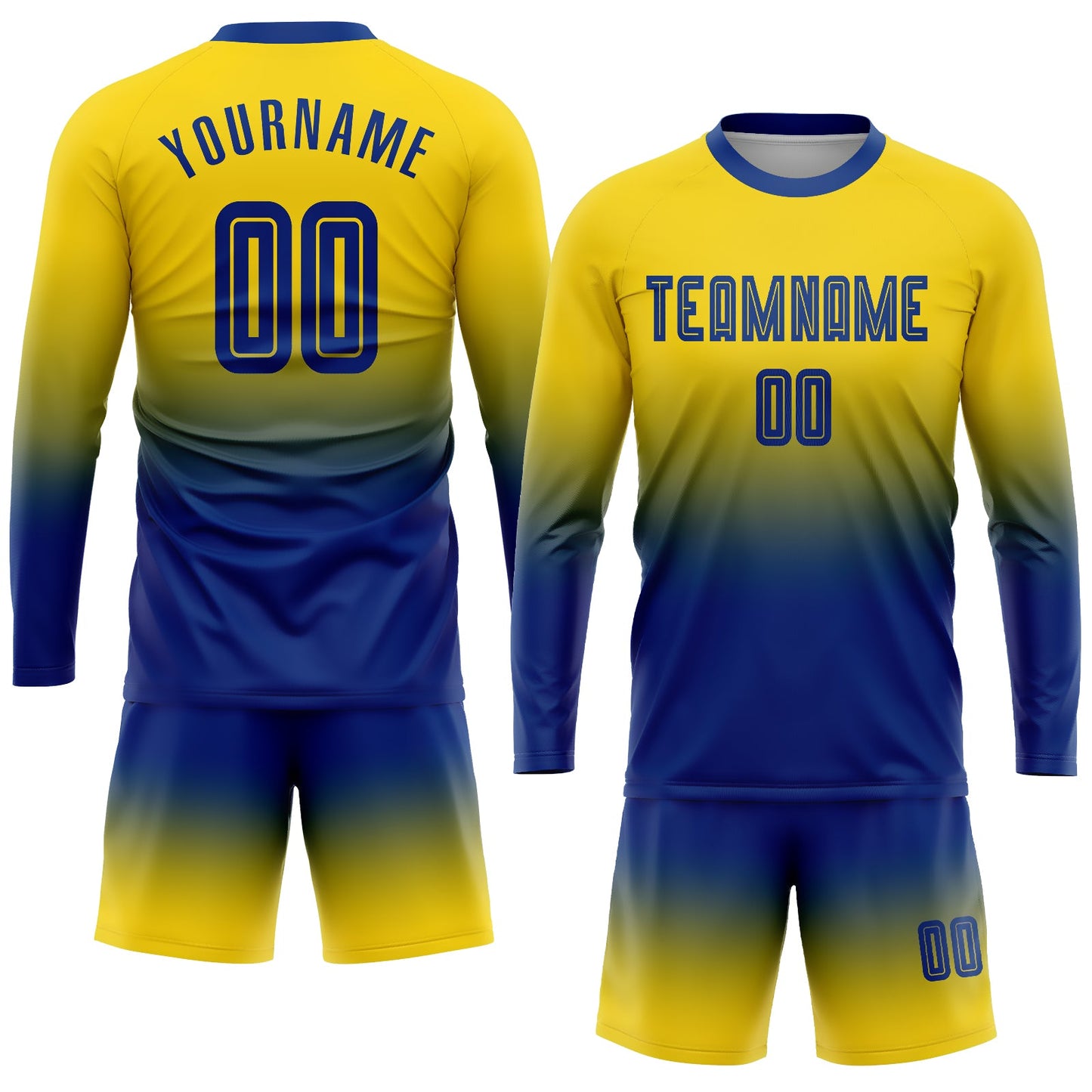 Custom Gold Royal Sublimation Long Sleeve Fade Fashion Soccer Uniform Jersey Limited