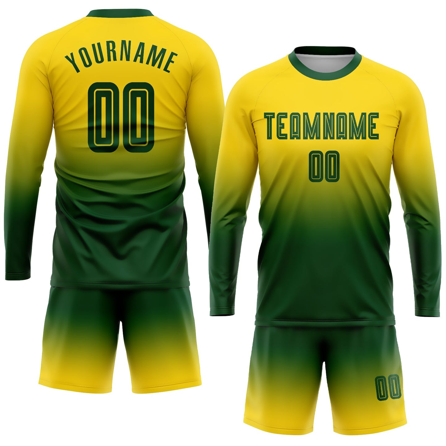 Custom Gold Green Sublimation Long Sleeve Fade Fashion Soccer Uniform Jersey Limited