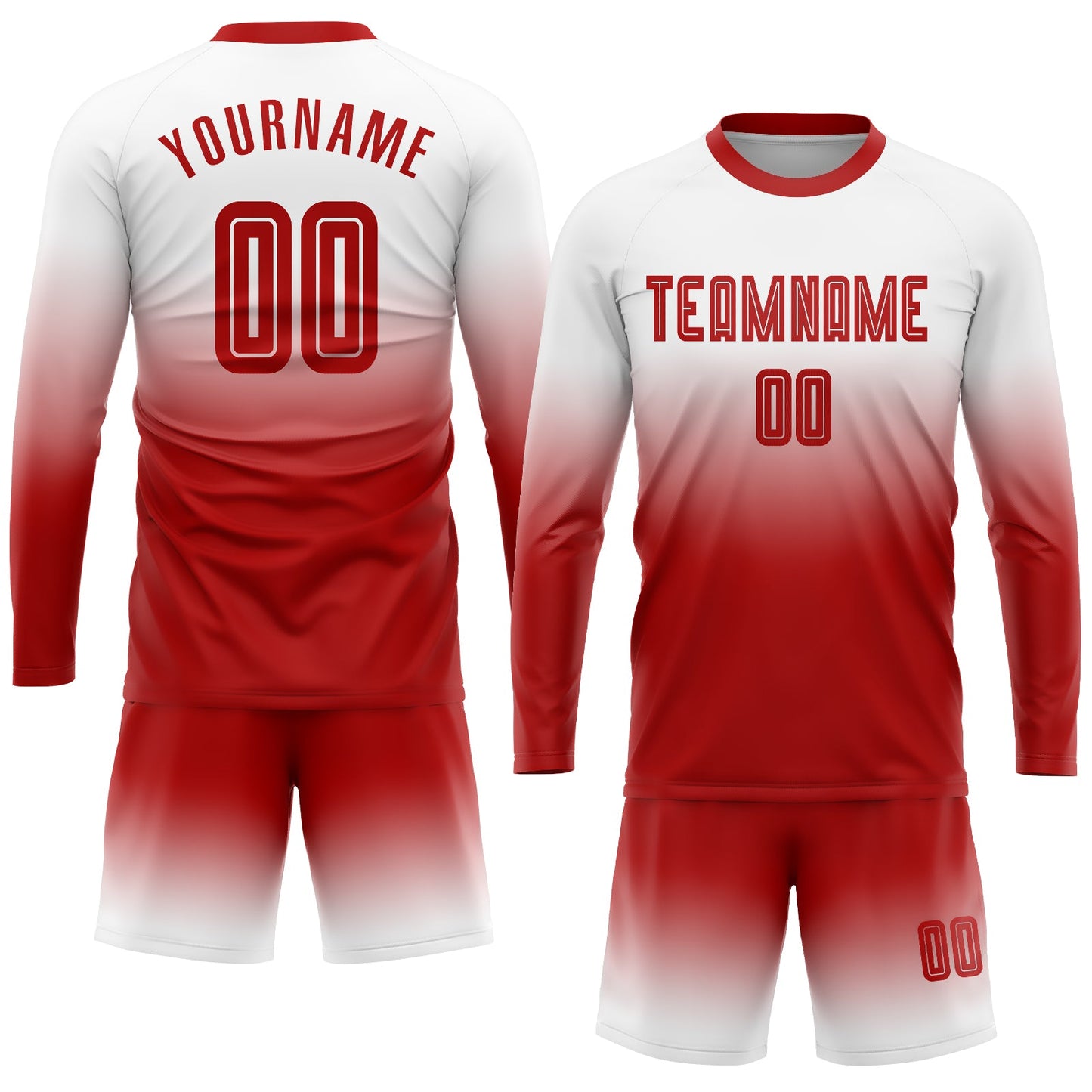 Custom White Red Sublimation Long Sleeve Fade Fashion Soccer Uniform Jersey Limited