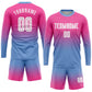 Custom Pink White-Light Blue Sublimation Long Sleeve Fade Fashion Soccer Uniform Jersey Limited