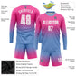 Custom Pink White-Light Blue Sublimation Long Sleeve Fade Fashion Soccer Uniform Jersey Limited
