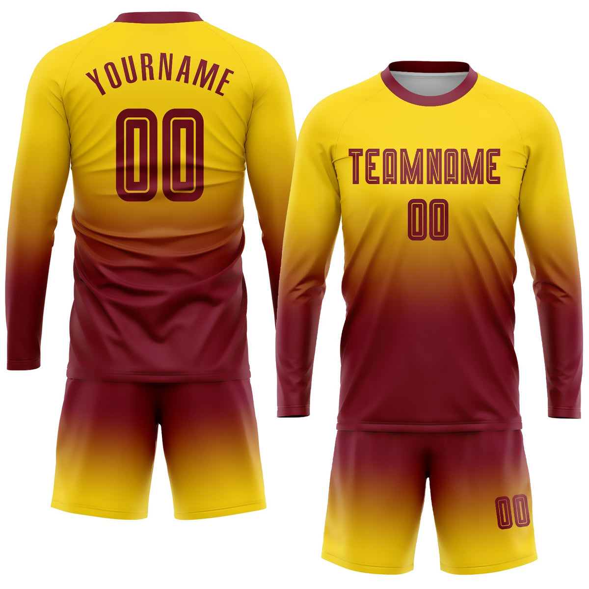 Custom Gold Crimson Sublimation Long Sleeve Fade Fashion Soccer Uniform Jersey Limited