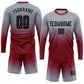 Custom Gray Black-Crimson Sublimation Long Sleeve Fade Fashion Soccer Uniform Jersey Limited