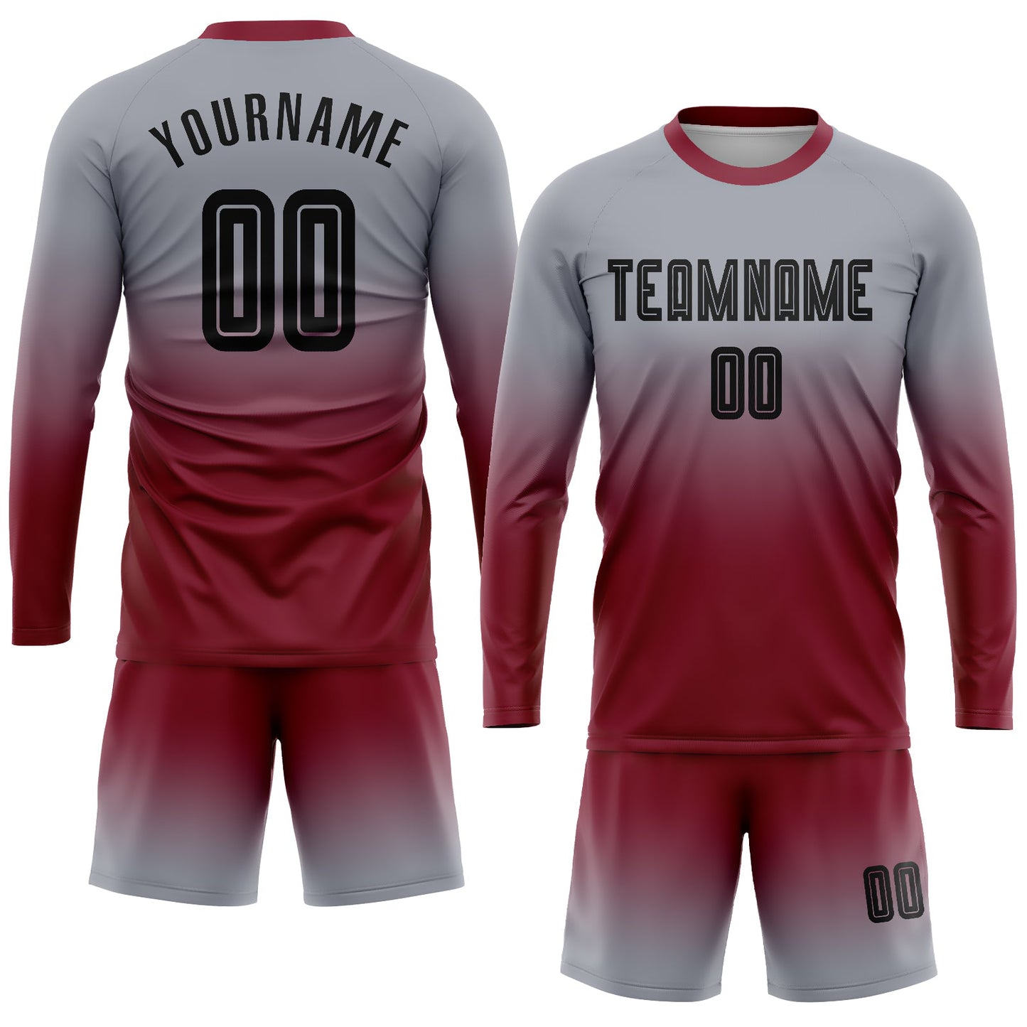 Custom Gray Black-Crimson Sublimation Long Sleeve Fade Fashion Soccer Uniform Jersey Limited