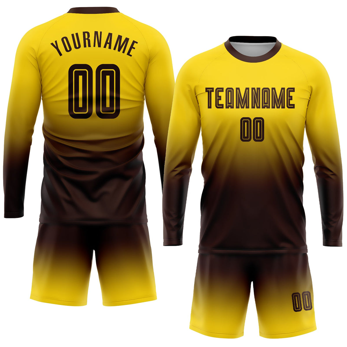 Custom Gold Brown Sublimation Long Sleeve Fade Fashion Soccer Uniform Jersey Limited