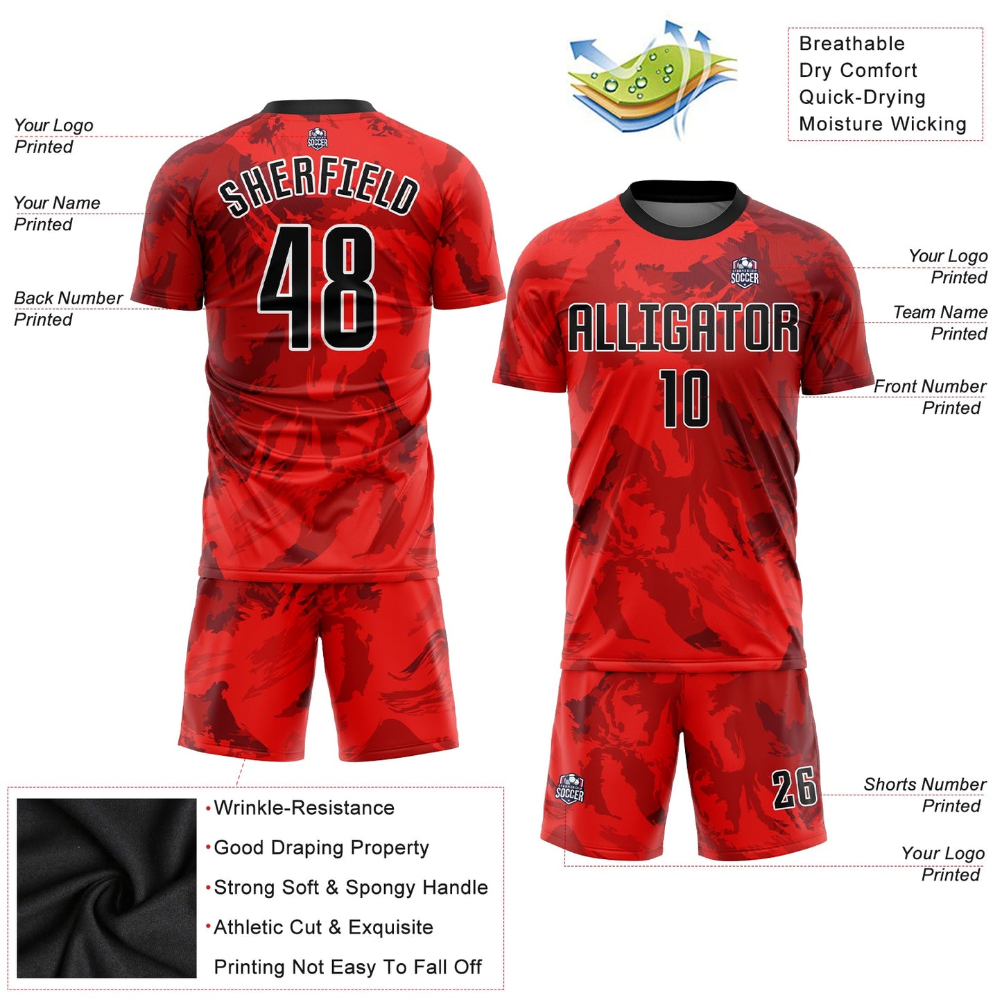 Custom Red Black-White Sublimation Soccer Uniform Jersey Limited