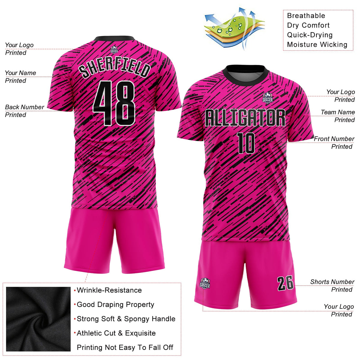 Custom Pink Black-White Sublimation Soccer Uniform Jersey Limited