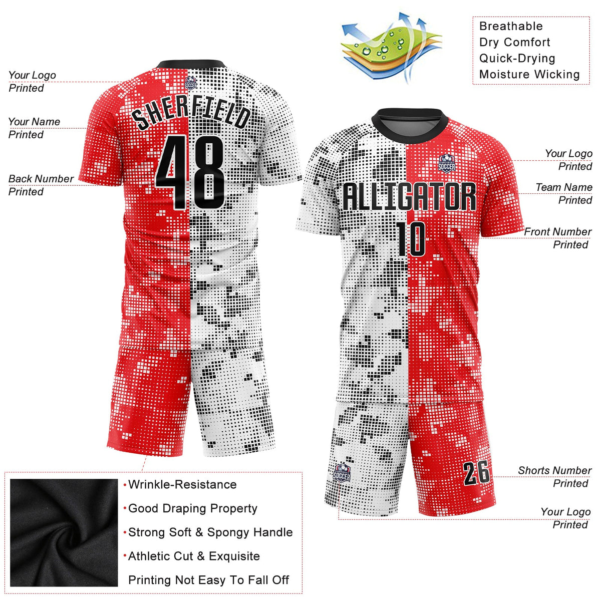Custom Red Black-White Sublimation Soccer Uniform Jersey Limited