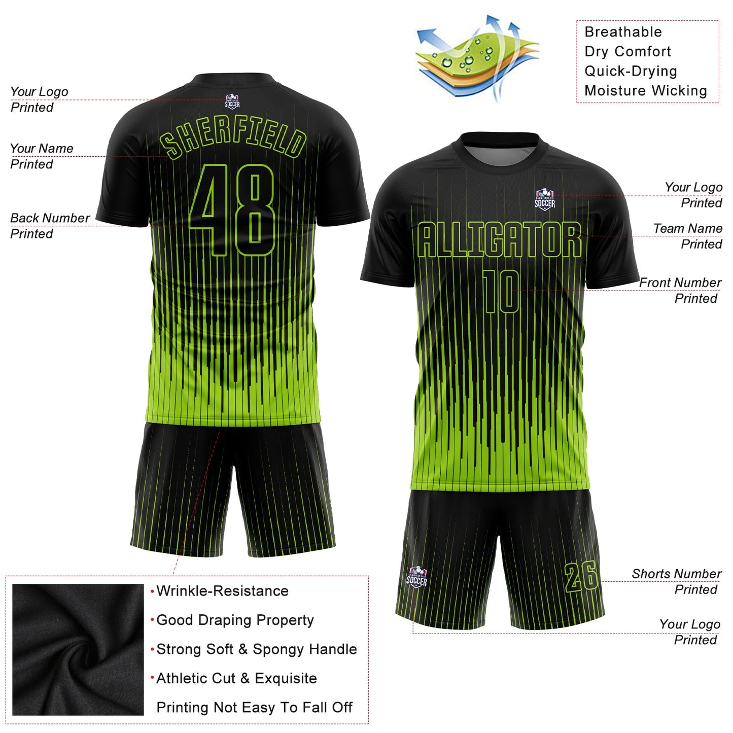 Custom Neon Green Black Sublimation Soccer Uniform Jersey Limited