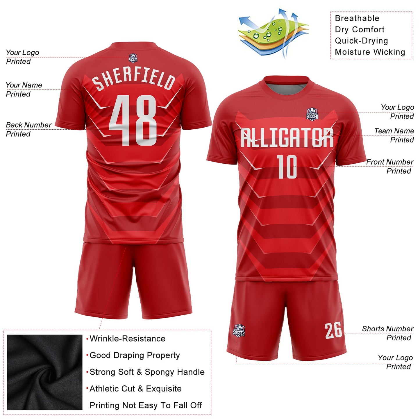 Custom Red White Sublimation Soccer Uniform Jersey Limited