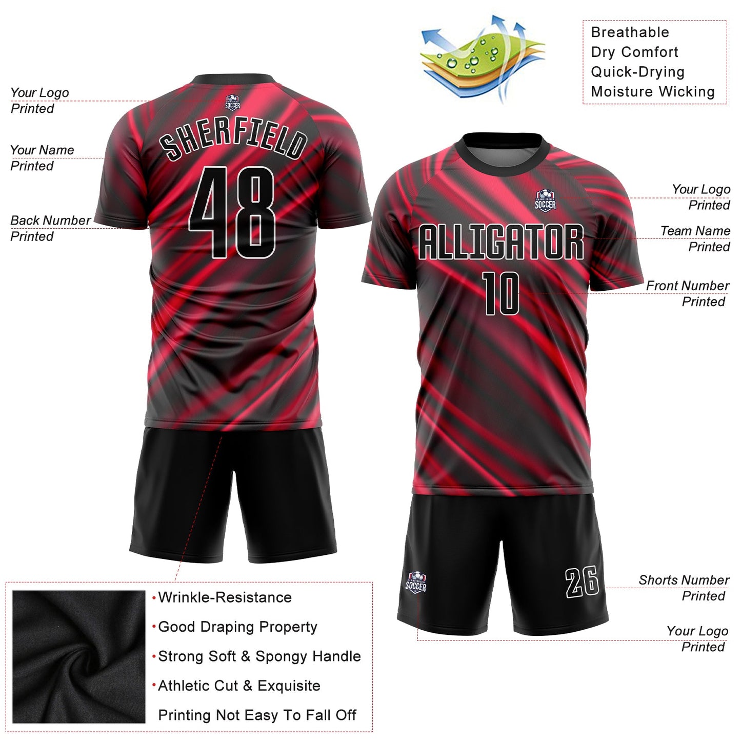 Custom Red Black-White Sublimation Soccer Uniform Jersey Limited