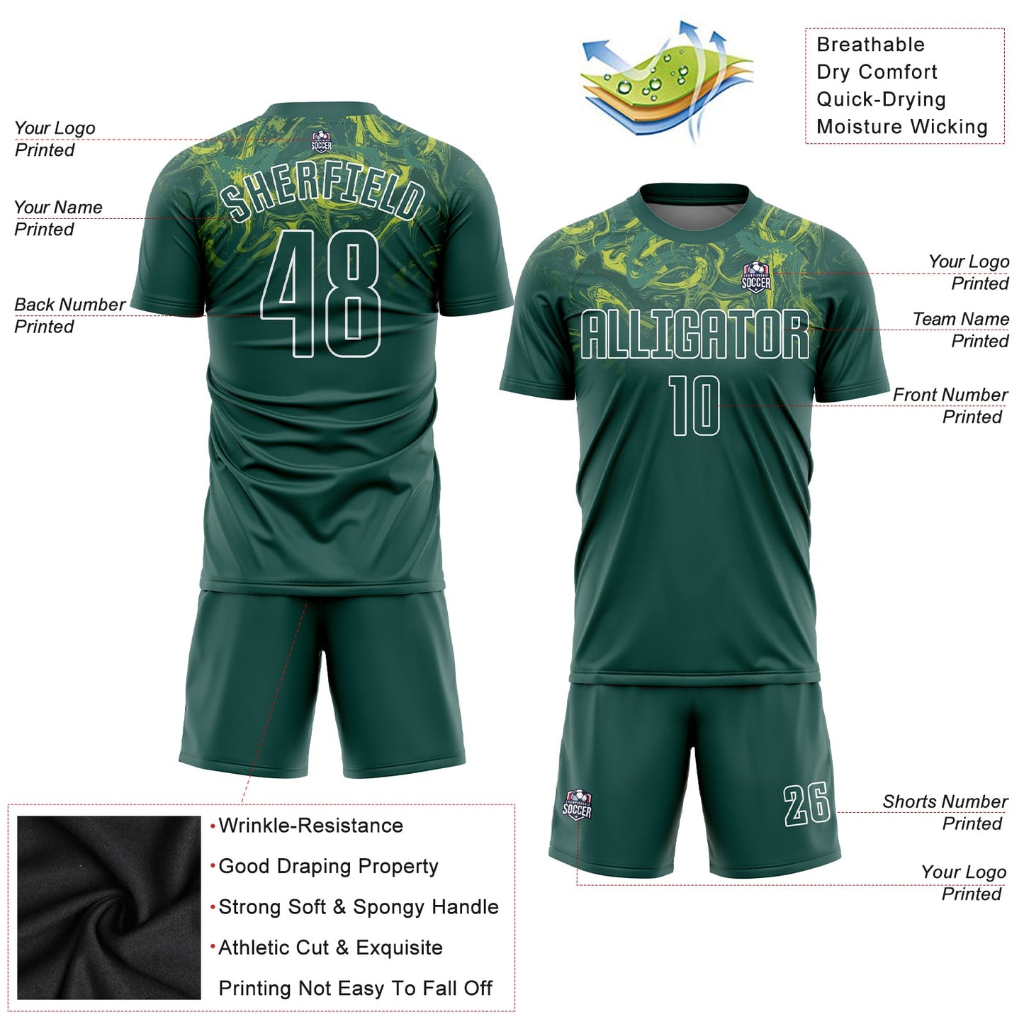 Custom Kelly Green Kelly Green-Gold Sublimation Soccer Uniform Jersey Limited