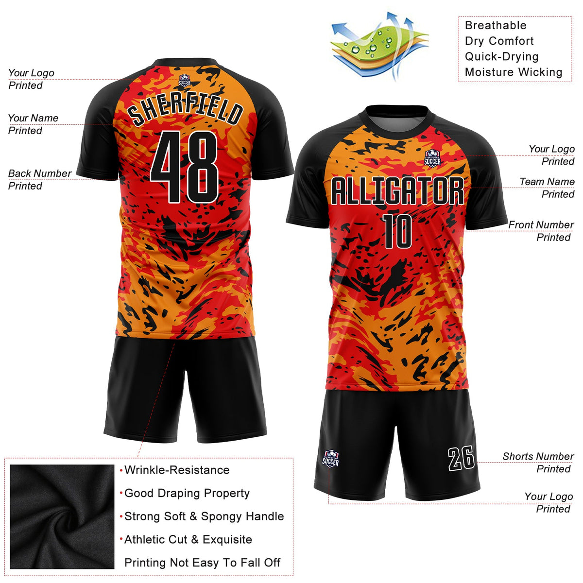 Custom Red Black-Gold Sublimation Soccer Uniform Jersey Limited