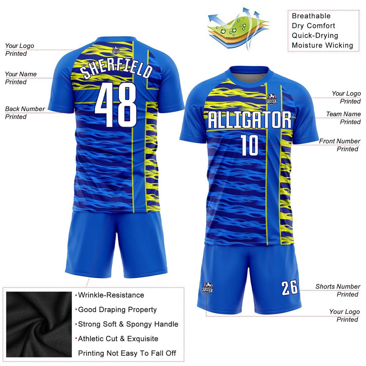 Custom Royal White Navy-Gold Sublimation Soccer Uniform Jersey Limited