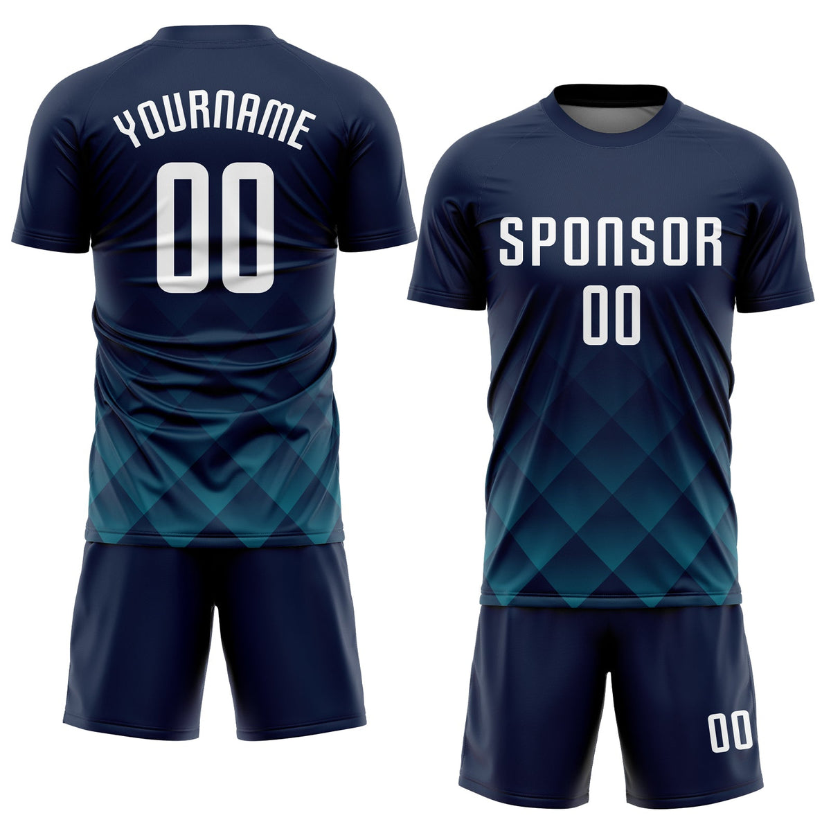 Custom Navy White-Teal Sublimation Soccer Uniform Jersey Limited