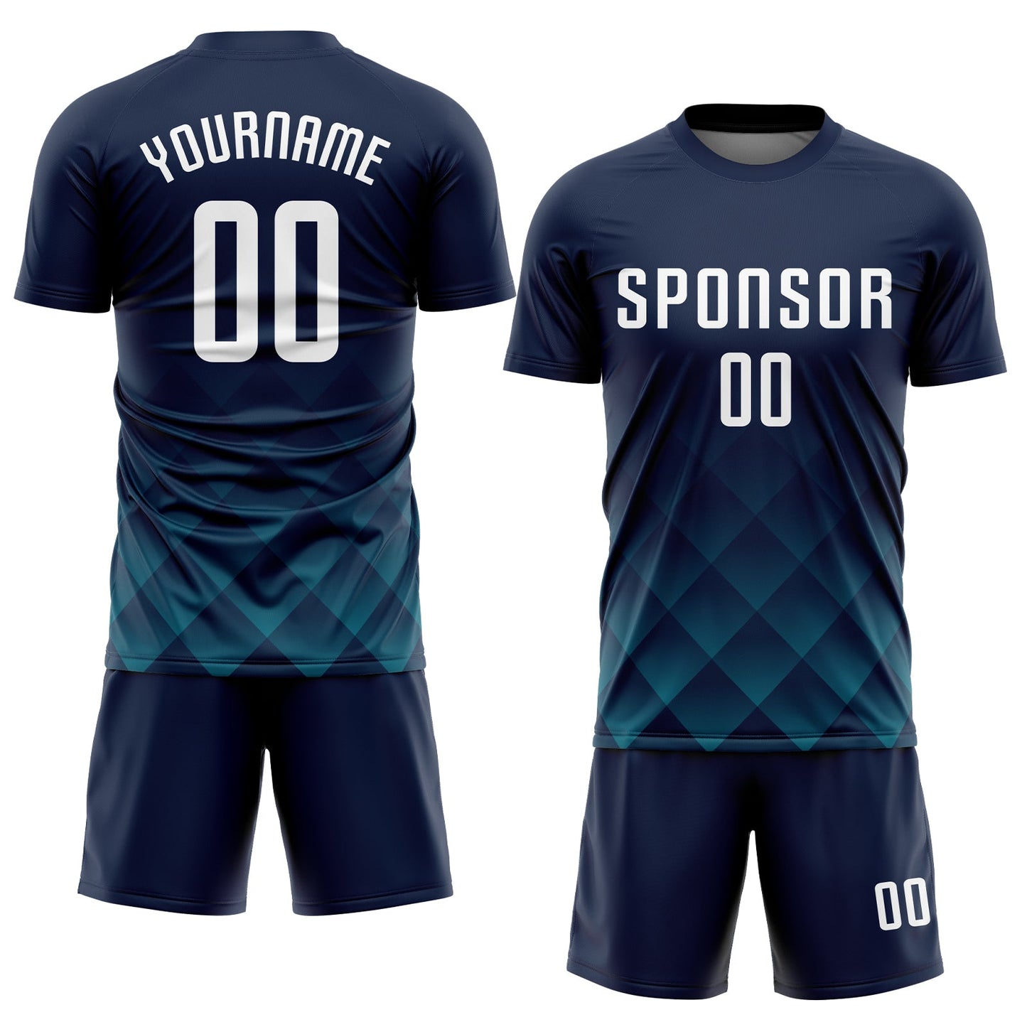 Custom Navy White-Teal Sublimation Soccer Uniform Jersey Limited