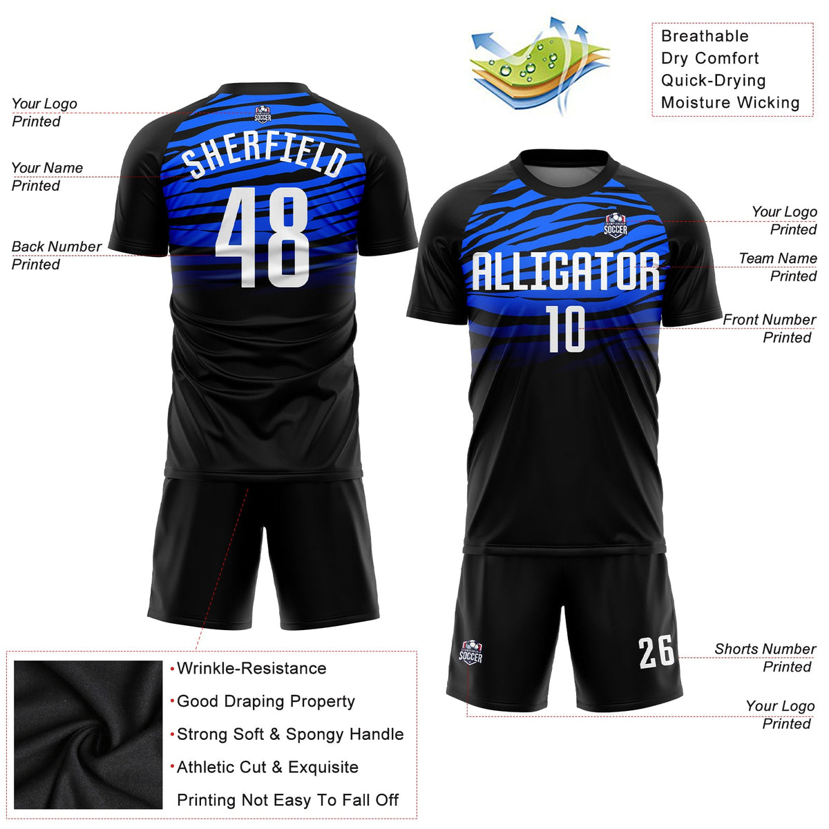 Custom Black White-Royal Sublimation Soccer Uniform Jersey Limited