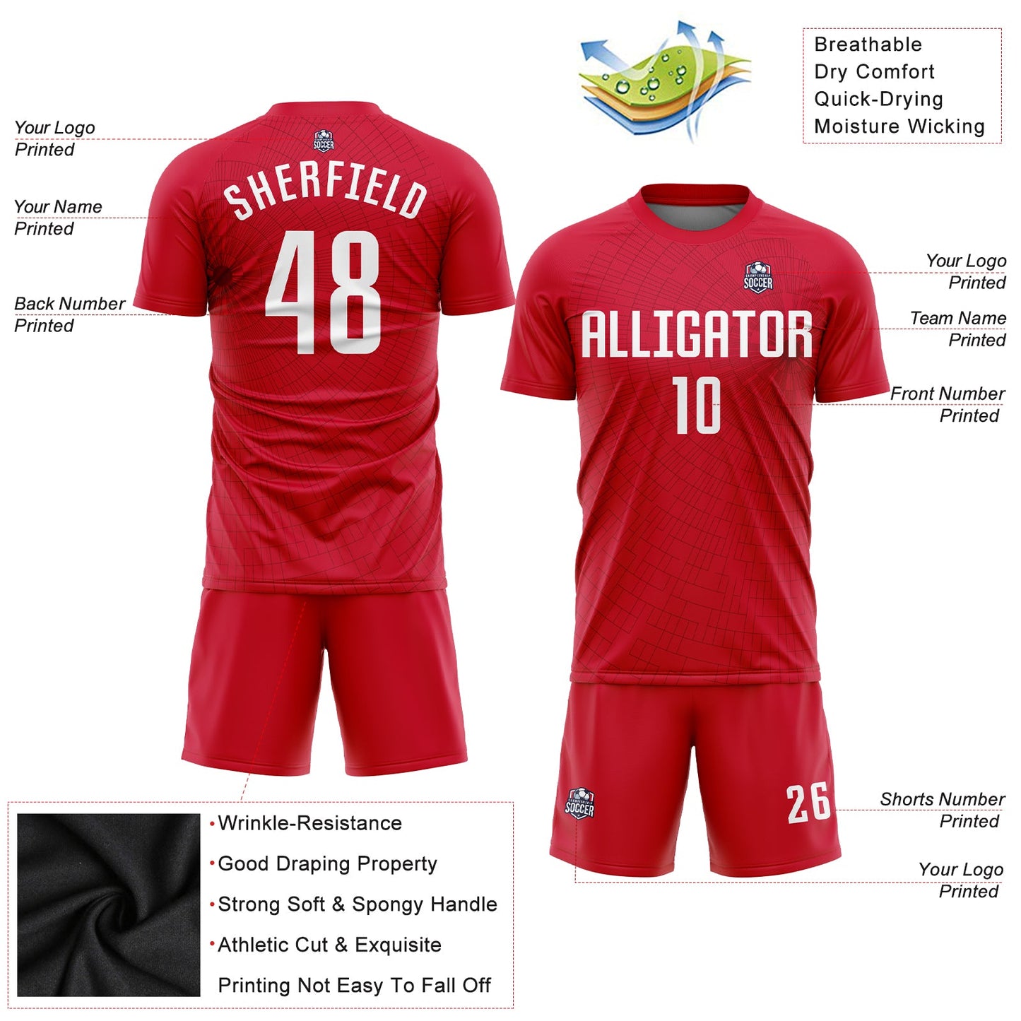Custom Red White Sublimation Soccer Uniform Jersey Limited