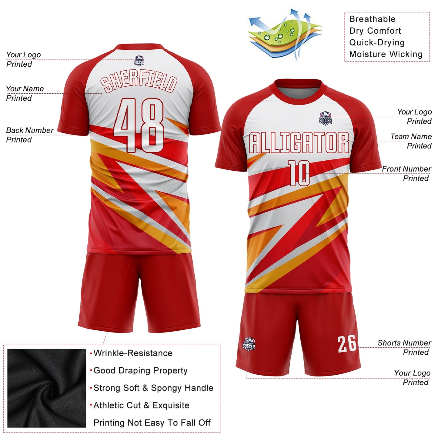 Custom Red White-Gold Sublimation Soccer Uniform Jersey Limited