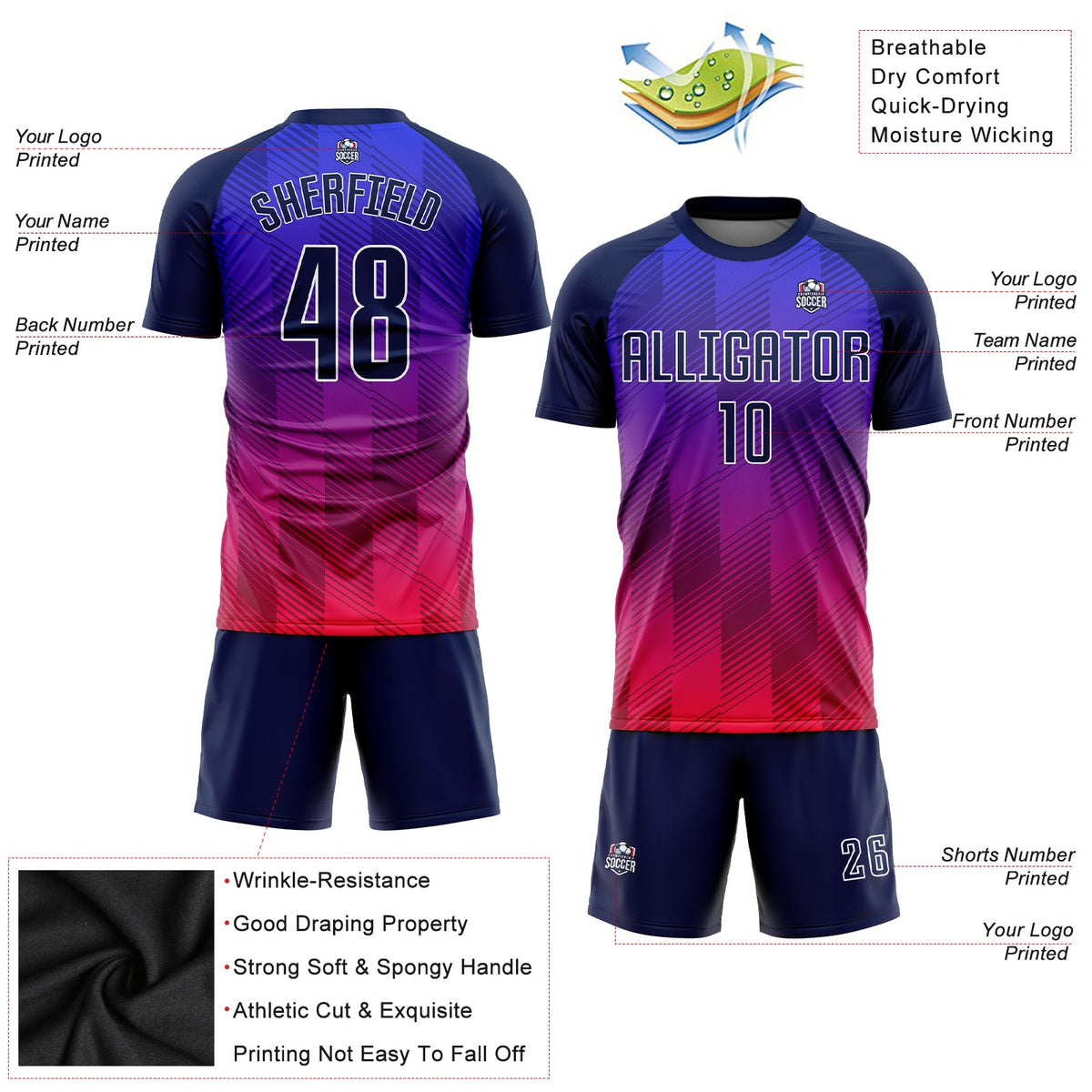 Custom Royal Navy-Hot Pink Sublimation Soccer Uniform Jersey Limited