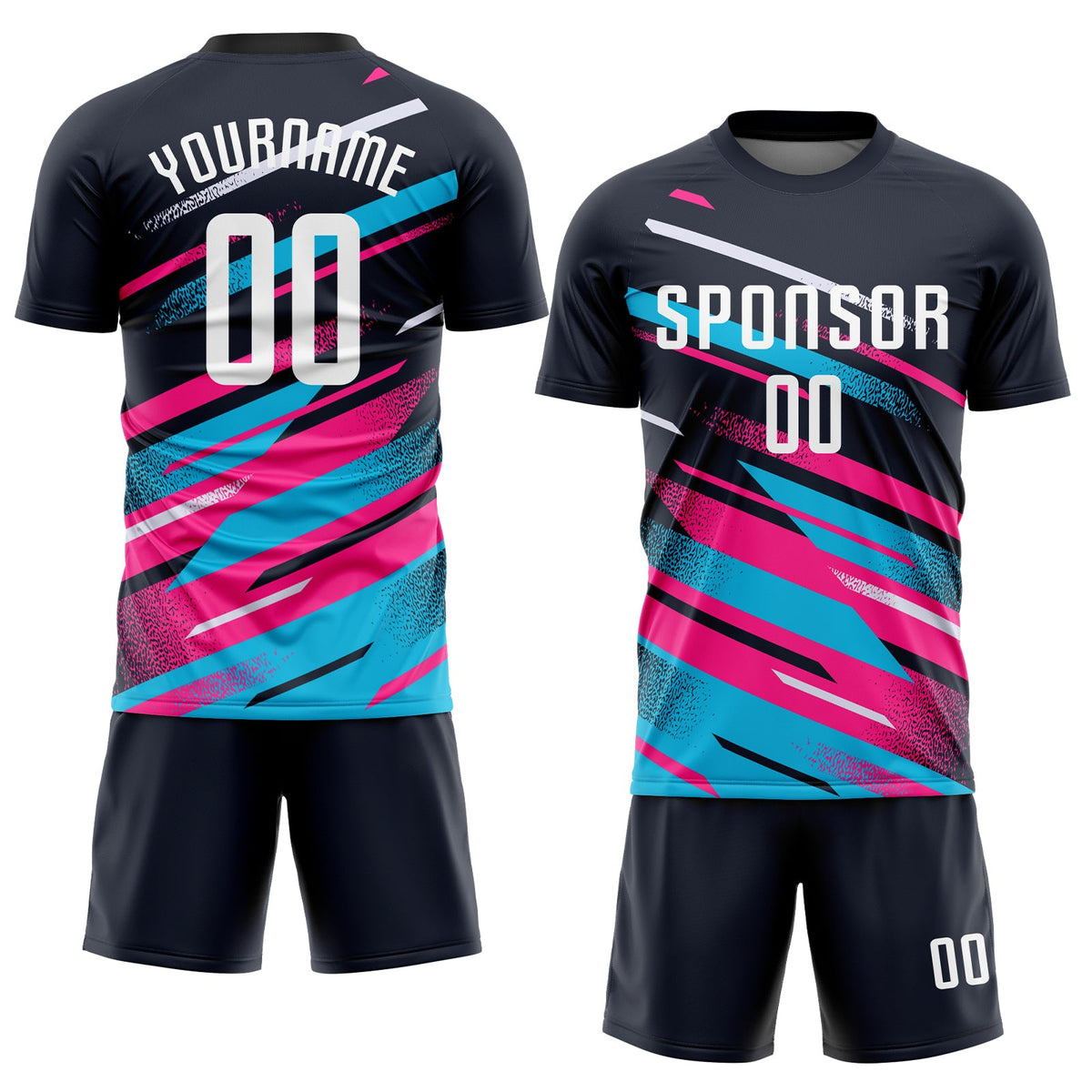 Custom Navy White Pink-Light Blue Sublimation Soccer Uniform Jersey Limited