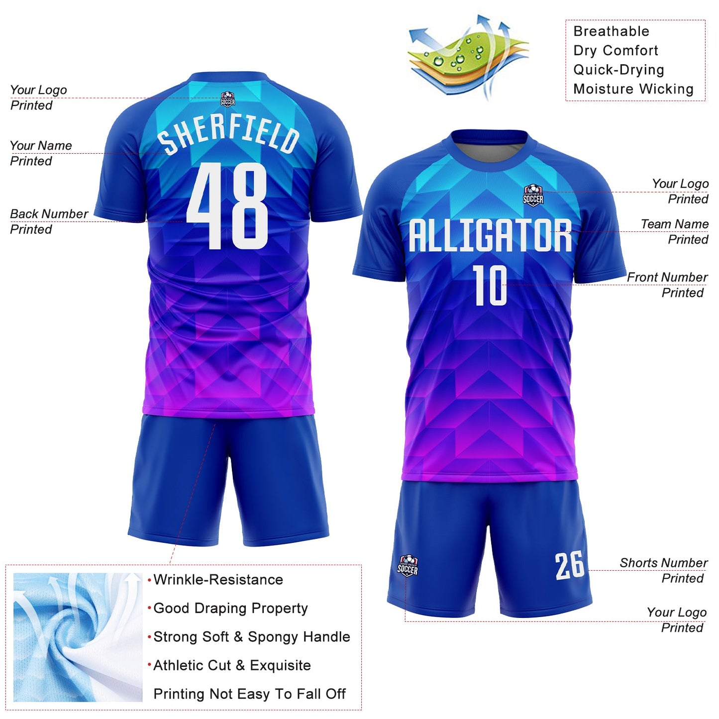 Custom Royal White Light Blue-Hot Pink Sublimation Soccer Uniform Jersey Limited