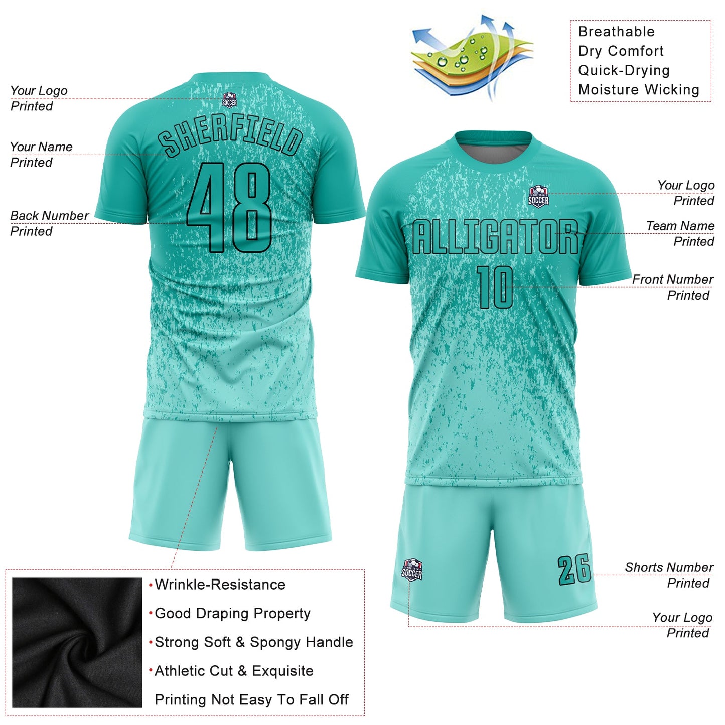 Custom Aqua Aqua-Black Sublimation Soccer Uniform Jersey Limited