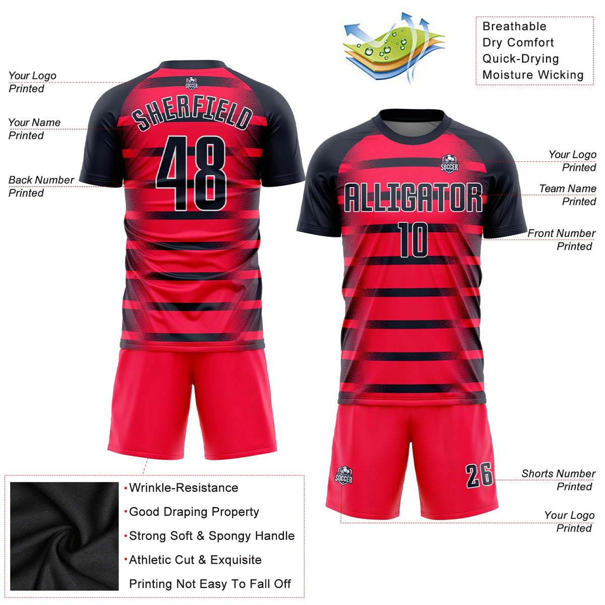 Custom Red Navy-White Sublimation Soccer Uniform Jersey Limited
