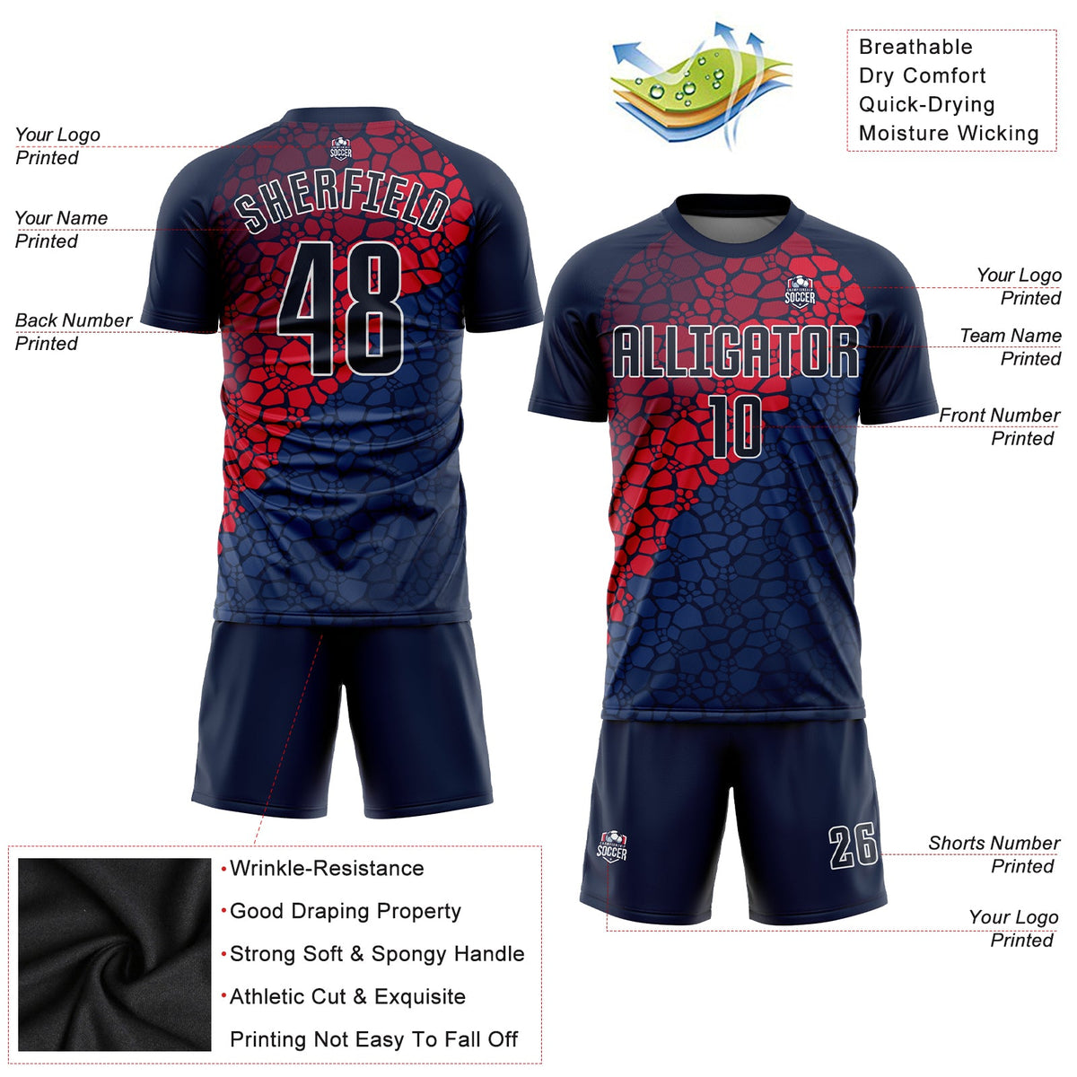 Custom Navy Navy-Red Sublimation Soccer Uniform Jersey Limited