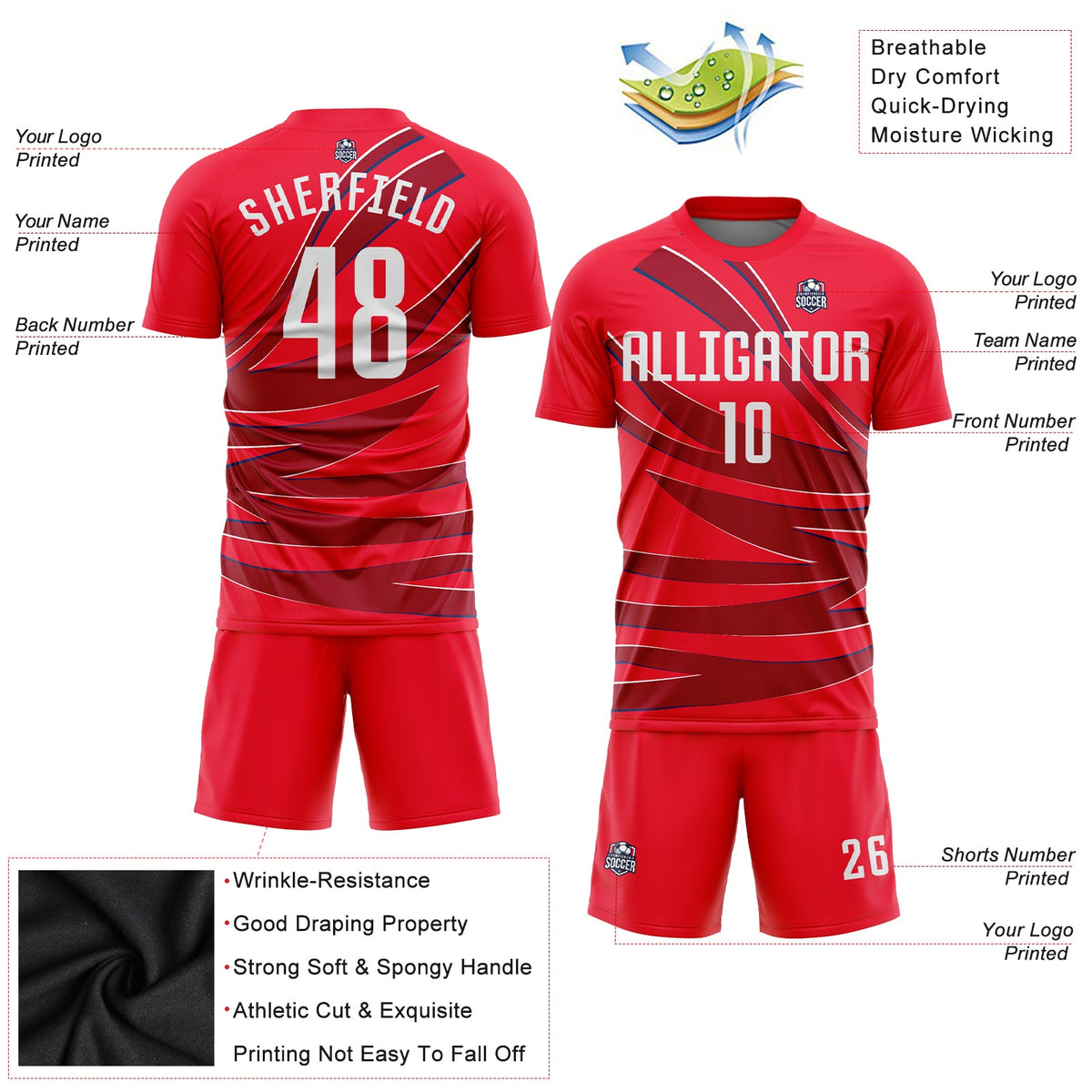 Custom Red White Sublimation Soccer Uniform Jersey Limited