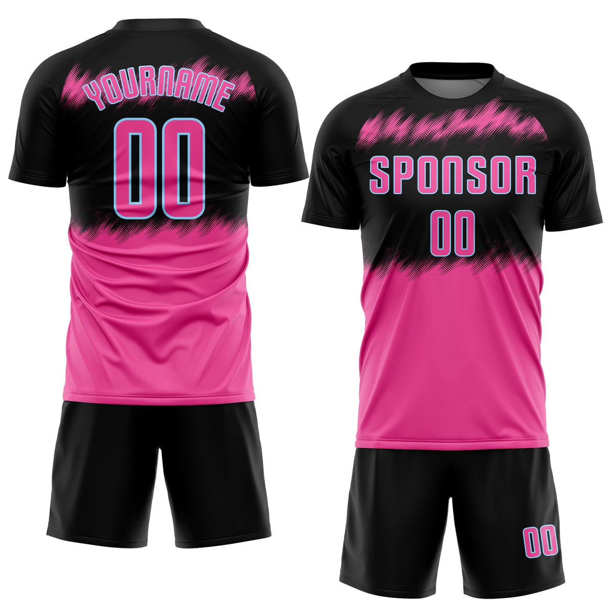 Custom Black Pink-Light Blue Sublimation Soccer Uniform Jersey Limited