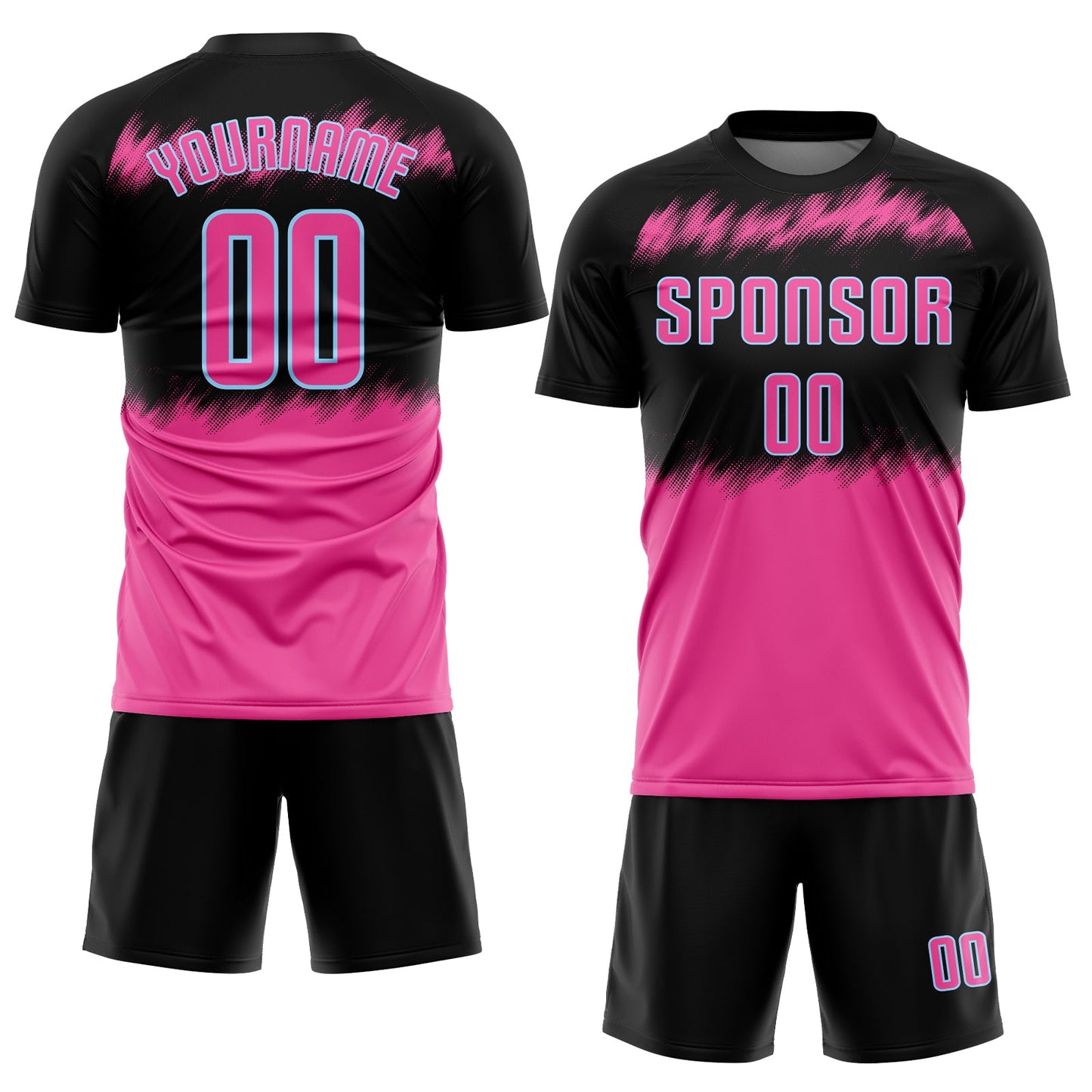 Custom Black Pink-Light Blue Sublimation Soccer Uniform Jersey Limited