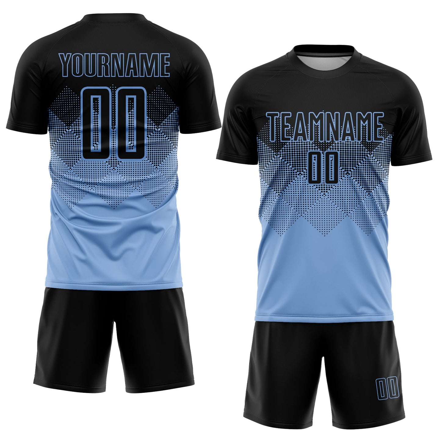 Custom Light Blue Black Sublimation Soccer Uniform Jersey Limited