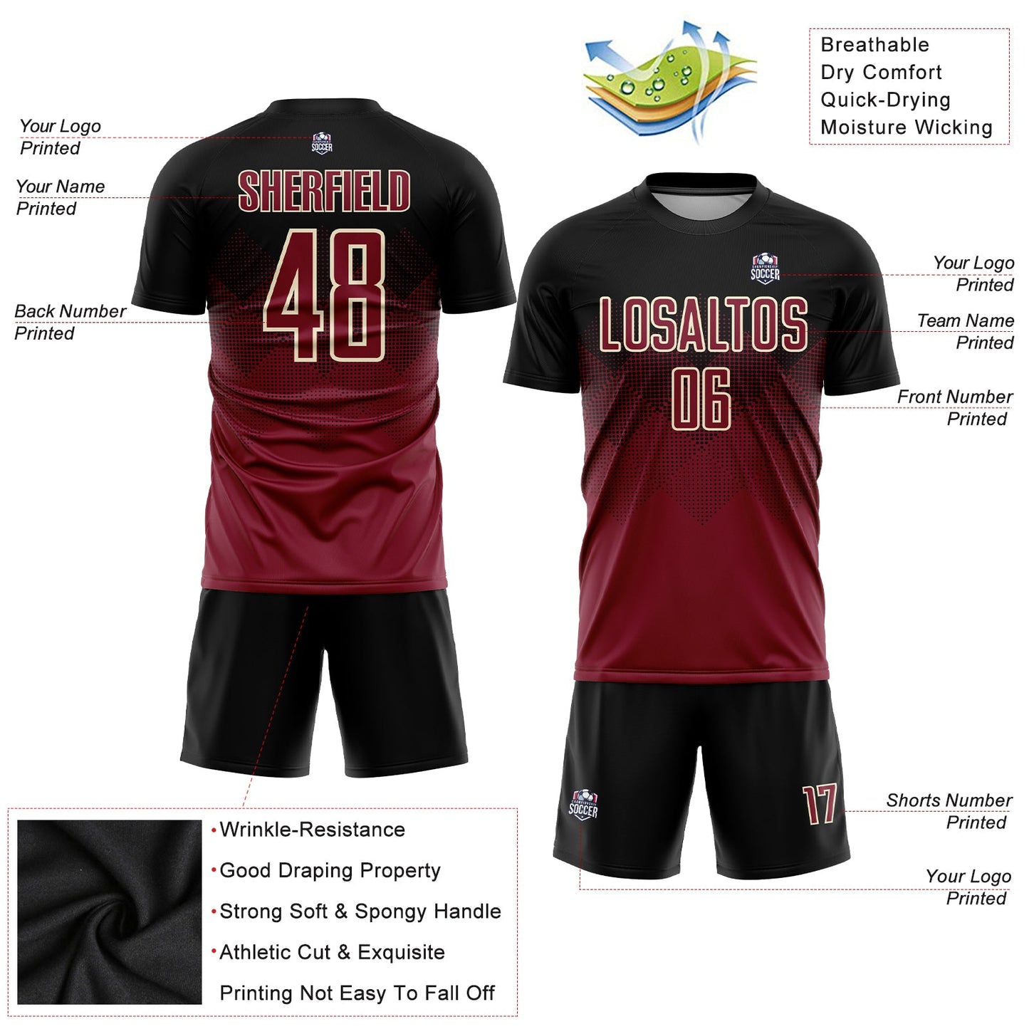 Custom Black Crimson-Cream Sublimation Soccer Uniform Jersey Limited