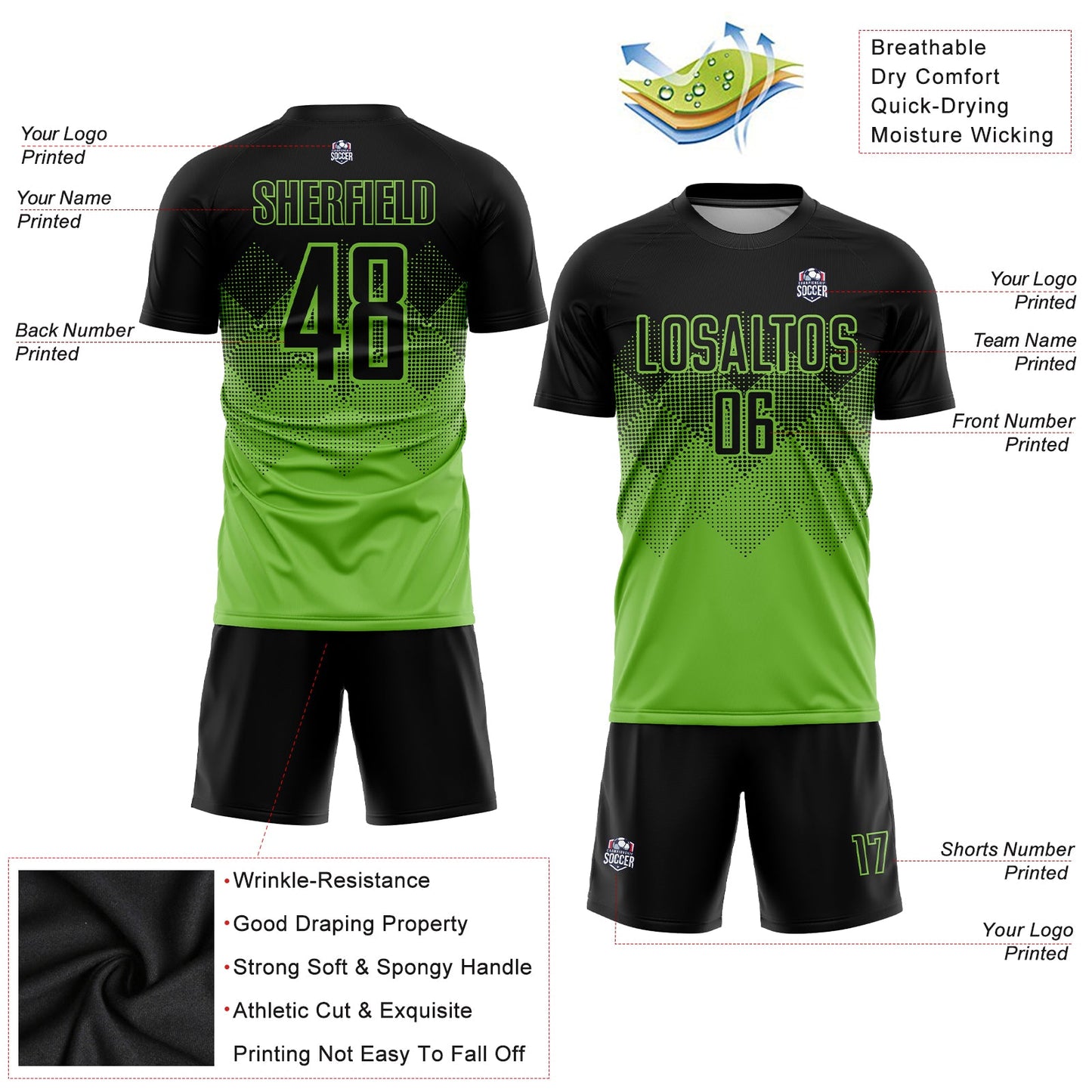 Custom Neon Green Black Sublimation Soccer Uniform Jersey Limited