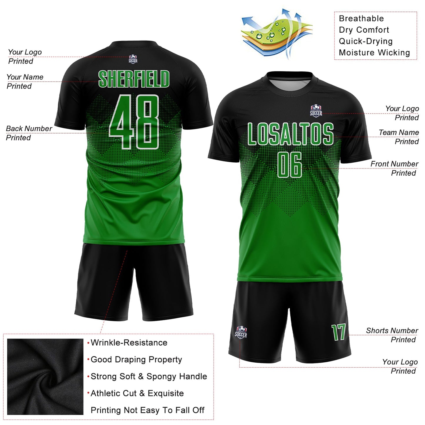 Custom Black Grass Green-White Sublimation Soccer Uniform Jersey Limited