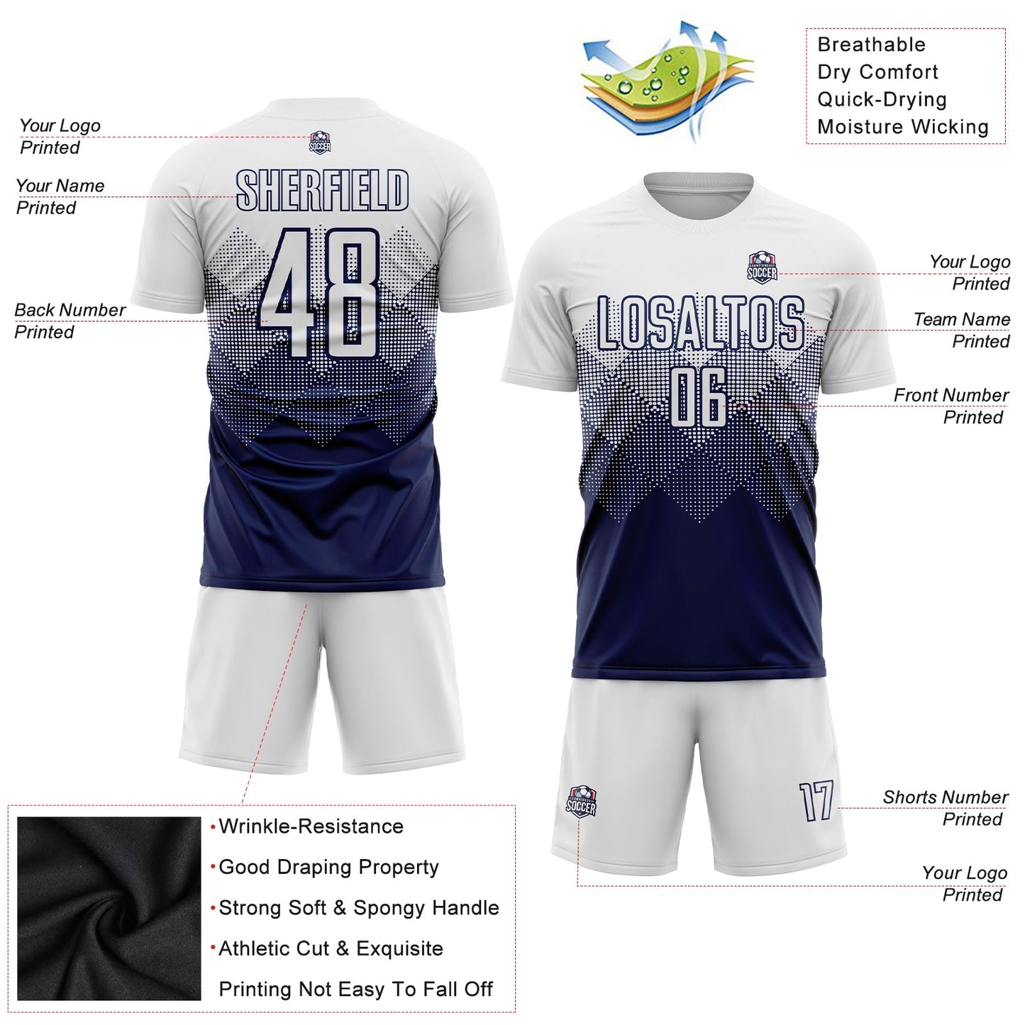 Custom Navy White Sublimation Soccer Uniform Jersey Limited
