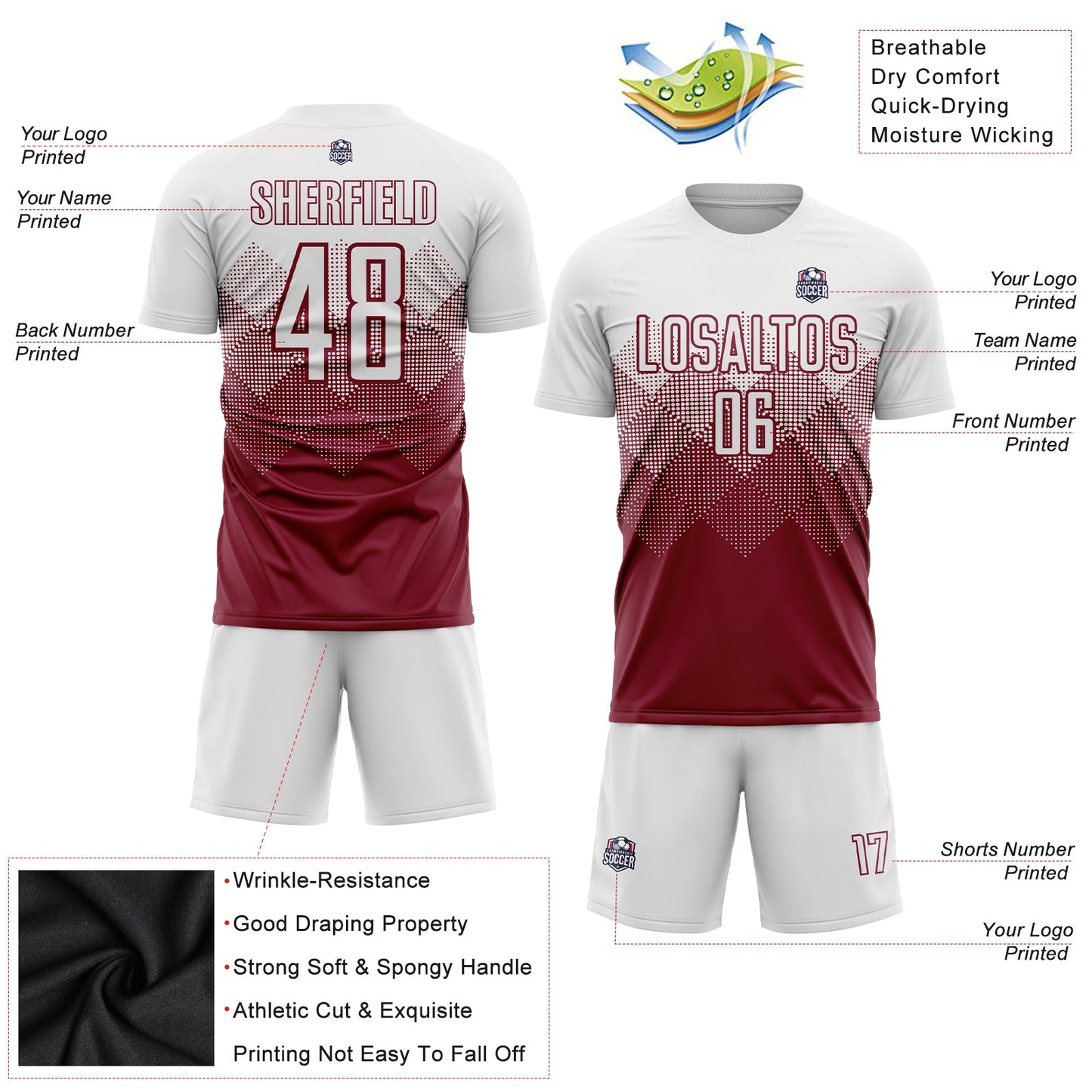 Custom Crimson White Sublimation Soccer Uniform Jersey Limited