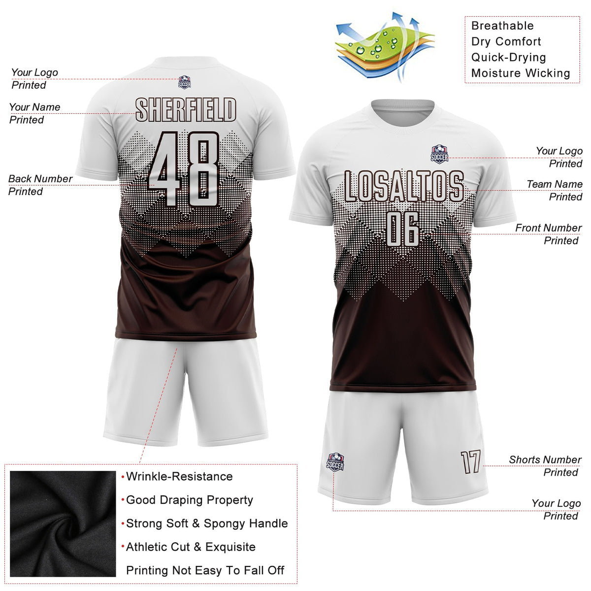Custom Brown White Sublimation Soccer Uniform Jersey Limited
