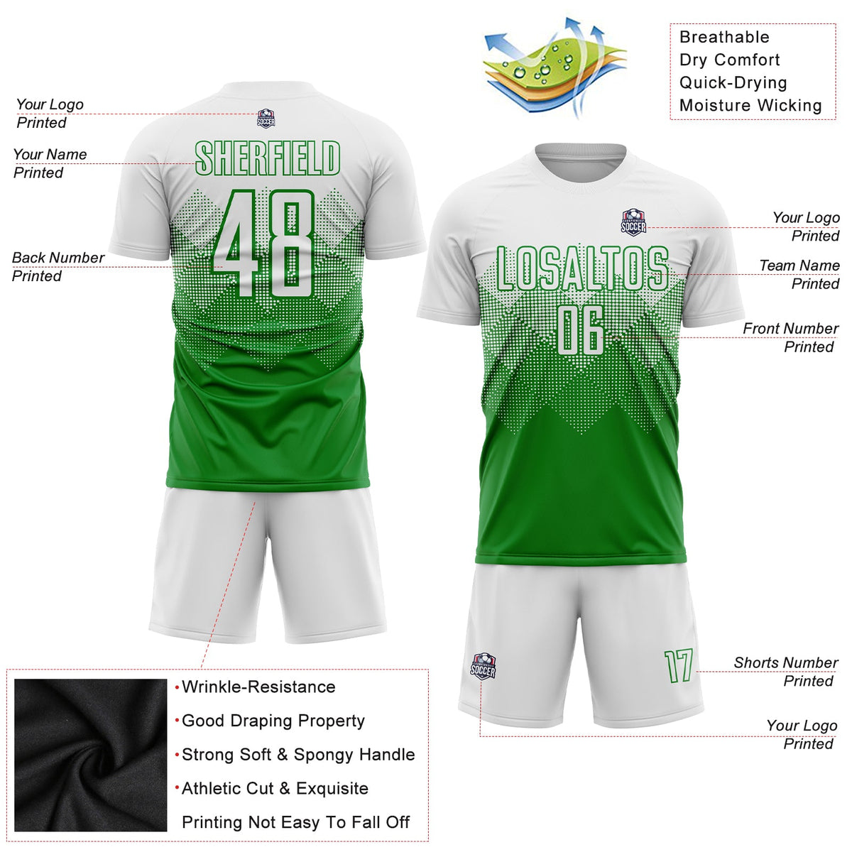 Custom Grass Green White Sublimation Soccer Uniform Jersey Limited