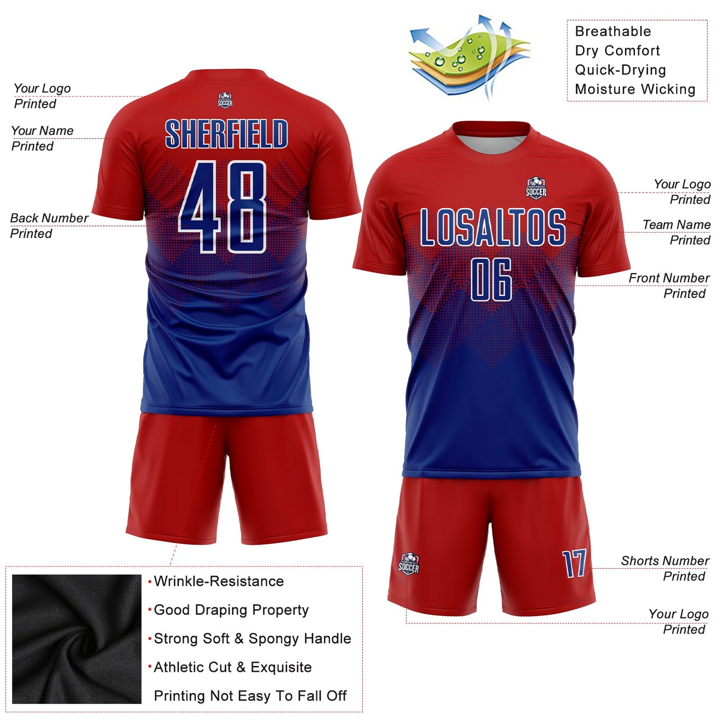 Custom Red Royal-White Sublimation Soccer Uniform Jersey Limited
