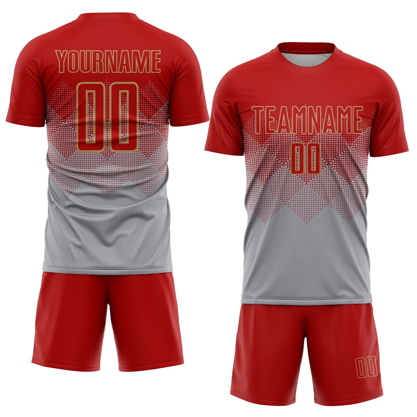 Custom Gray Red-Old Gold Sublimation Soccer Uniform Jersey Limited