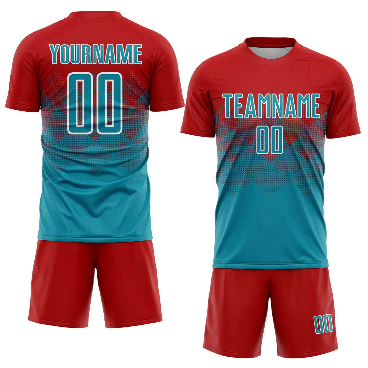 Custom Red Teal-White Sublimation Soccer Uniform Jersey Limited