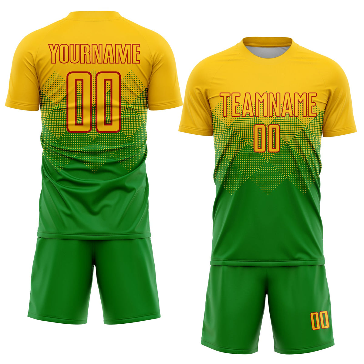 Custom Grass Green Gold-Red Sublimation Soccer Uniform Jersey Limited