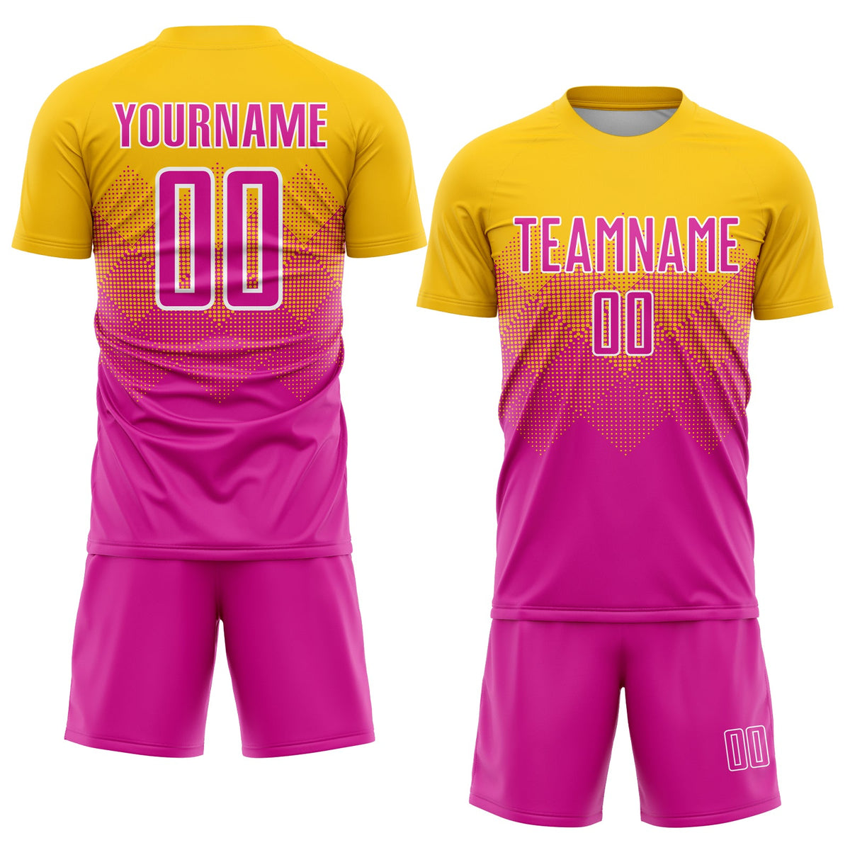 Custom Gold Deep Pink-White Sublimation Soccer Uniform Jersey Limited