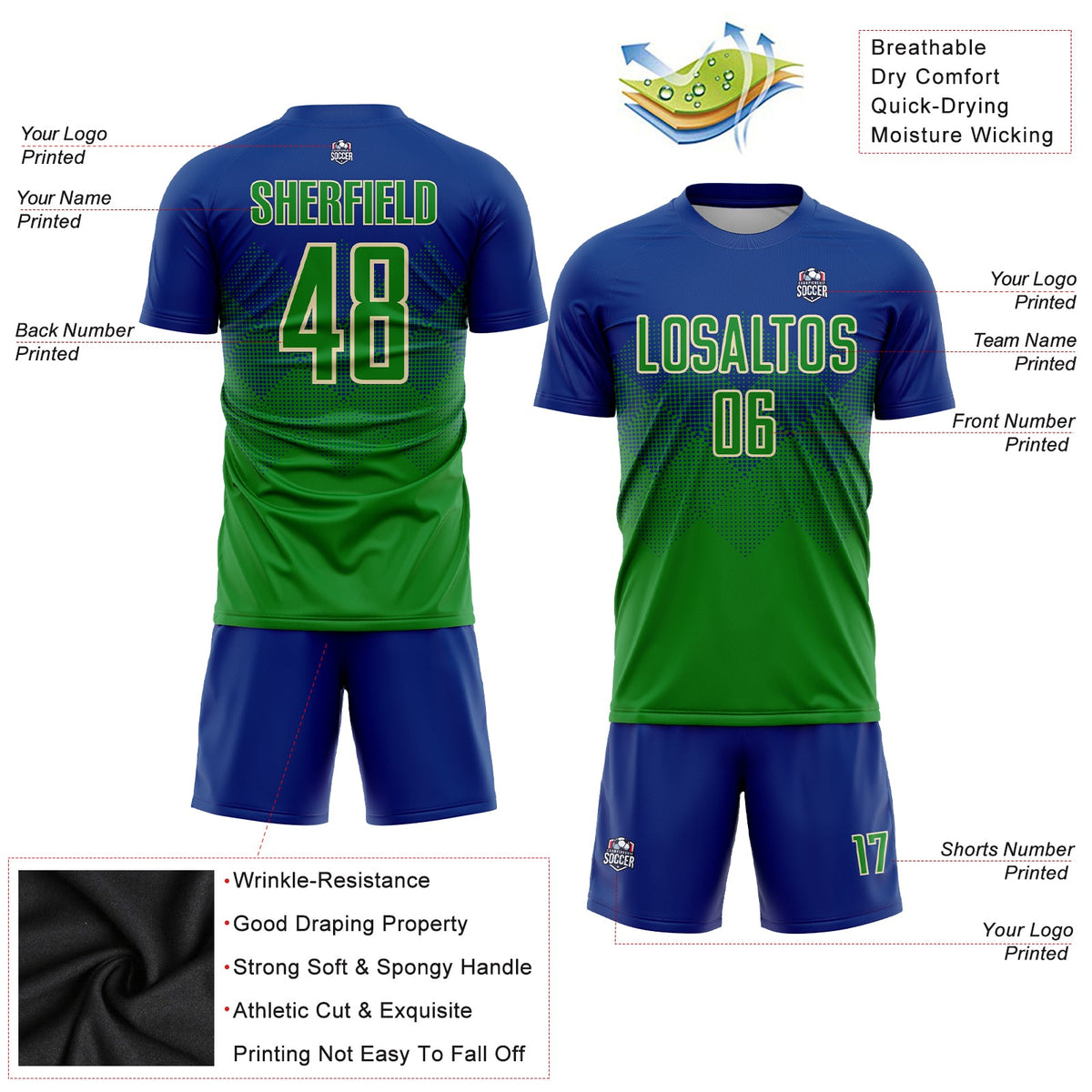 Custom Royal Keely Green-Cream Sublimation Soccer Uniform Jersey Limited